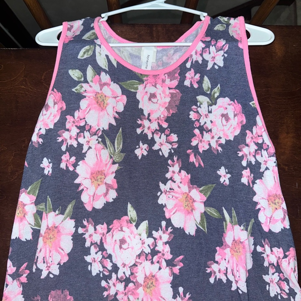 Floral Sleeveless Top with Pink Trim